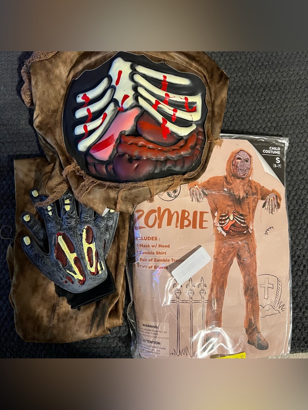 Zombie Kids Costume with Gloves - Brown/Red